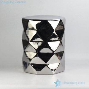 RYNQ65-C    Silver pleated mirror shiny surface bathroom ceramic diamond stool