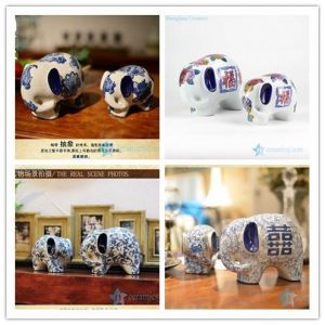 RYPU30-1/B/C/D   High quality warm and sweet home decor blue and white porcelain pair elephant figurines