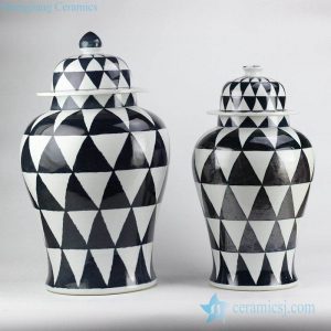 RYNQ205      Exotic black and white triangle  graph ceramic jars