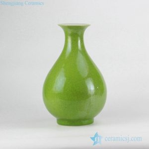 RYNQ208    Grass green glaze plain peach shape leaf veins crackle ceramic vase