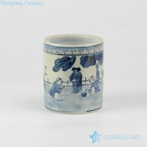 RZIQ01-D    Asian children playing pattern blue and white hand paint porch ceramic little vase