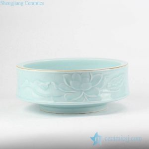 RZJR08     Elegant valuable carved lotus pattern mint green color hot sale ceramic water pot