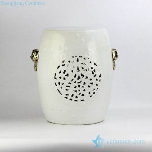 RYNQ53-D   Popular export item white glaze golden lion handle unique design ceramic stool