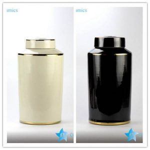 RYNQ184-D/E      Plain color glossy finish golden line gilded ceramic column jar