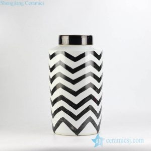 RYNQ184-F      Modern hand paint black and white zigzag design exotic sensation creative porcelain column jar