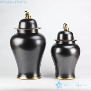 RYNQ200        Matt black glaze golden pleated line and knob alluring solid color porcelain set jar