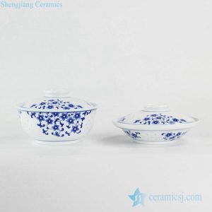 RZKH02      Blue and white transparent rice pattern  household daily use ceramic tureen