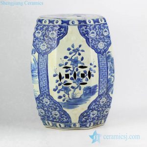 RZKm02-A        Asian style hand paint blue floral and ancient China architecture  pattern banquet hall lounge ceramic table end