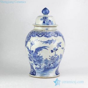 RZKM01-A        Qing dynasty royal Kangxi emperor era reproduction factory direct sale hand paint birds floral pattern porcelain exhibition jar