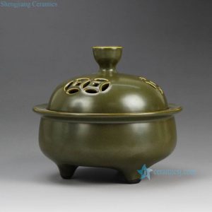 RYPM34      Tea dust glaze solid color China heritage three feet ceramic incense burner