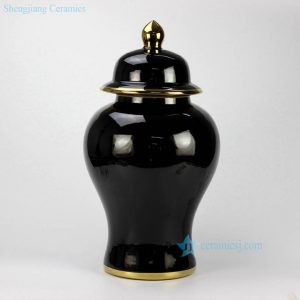 RYRJ14-C        Solemn black glaze plain color golden line design porcelain jar