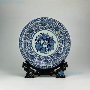 RYXC31-E        China hand paint pomegranate The more sons the more blessings moral  porcelain fruit holder plate