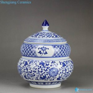 RZBG07-B       Round belly calabash design Japan style blue and white hand paint porcelain candle jar
