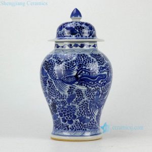 RZCM05-B      Blue and white hand paint phoenix pattern ceramic interior design jar