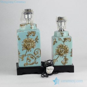 DS97-RZKQ04        Cyan color background impressionism style sunflower pattern porcelain bed side lamp as set