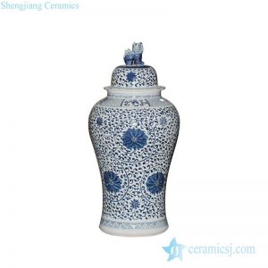 RYWY06-A        1.2 meter high Treasure and fairy flower pattern blue and white hand paint large porcelain ginger jar with lion knob