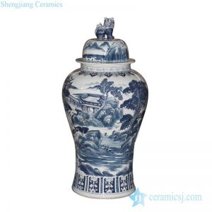 RYWY06-C     Factory wholesale price lion knob bowl cap blue and white China gloriette pattern huge ceramic temple jar