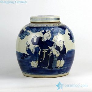 RZFZ05-H      Blue and white ancient Chinese folk kung fu teaching pattern ceramic storage jar