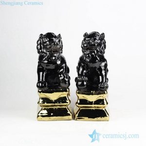 RZGA01-G          Golden base black lion small porcelain statue