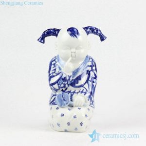 RZGB04      Blue and white cute sitting kid with pigtail porcelain doll as present