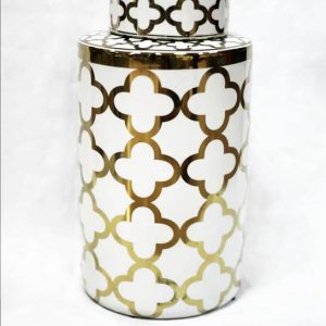 RZKA171096          White and golden Clubs pattern shiny interior design porcelain jar