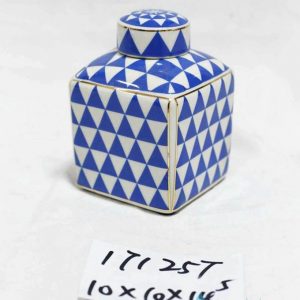 RZKA171257        Blue triangle with gold frame porcelain box jar