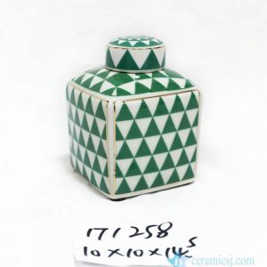 RZKA171258     Grass green triangle cute porcelain box jar