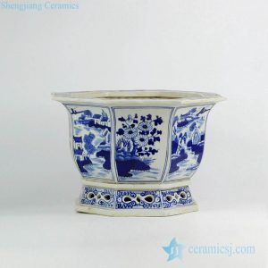 RZKS01-B       Chrysanthemum flower blue and white hand drawn best quality ceramic nursery planter