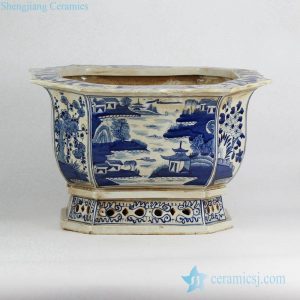 RZKS03-A      blue and white scenery pattern hand paint porcelain orchid pot