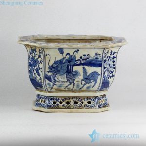 RZKS03-B      Antique style fairy lady riding kylin and deer pattern octal porcelain nursery pot