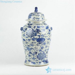 RZKT01-A      Wholesale cheap price hundred floral pattern porcelain  temple jar with lion knob