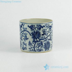 RZKY05-A       Blue and white hand paint flower pattern ceramic cylinder vase