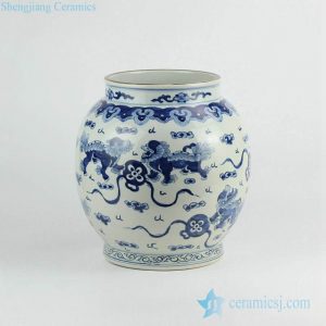 RZKY09        Hand paint China lion playing with silk ball pattern porcelain urn