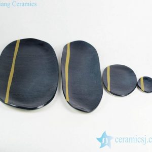 RZKZ02       Navy blue color mustard line ceramic set of plates