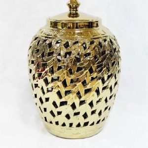 RZKA171028    Carved leaves gold ceramic home decor jar