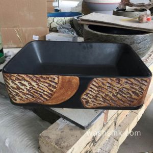 TPAA-007       Matte black background mixed style rectangular porcelain restaurant wash hand basin
