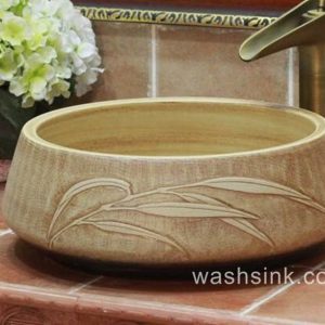 TPAA-050       Round ceramic wash basin bowl with carved reed pattern