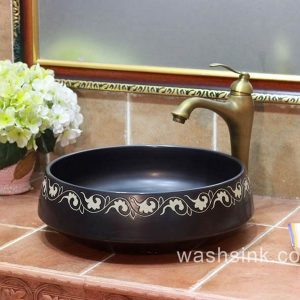 TPAA-056      Hand carving garland pattern black stainless ceramic utility sink bowl