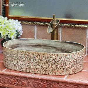 TPAA-104    Crockery material leaves carving design oval best ceramic kitchen sinks 