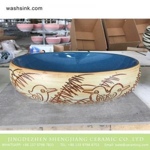 TPAA-162    Chinese manufacture  carved bird and reed pattern discount ceramic vessel sink