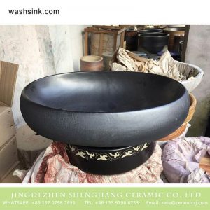 TPAA-170     Asian oval matte black plain color porcelain cupboard bath wash basin