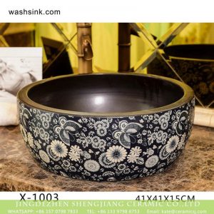 XHTC-X-1003-1  Jingdezhen factory wholesale price black and white flower pattern ceramic wash basin