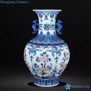 RZLG09  Jingdezhen China aesthetic blue and white with red finger citron pattern ceramic vase
