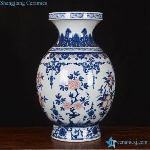 RZLG13    Round belly hand paint planters pattern blue red porcelain decorative vase