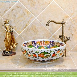 TXT07A-5     China wholesale price chrysanthemum pattern porcelain vintage corner sink 