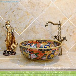 TXT31B-3       China online sale modern ceramic floral  porcelain bathroom basin