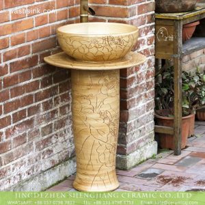 XHTC-L-3004      New product 2018 hand craft carved lotus garden vanity ceramic wash hand basin with foot