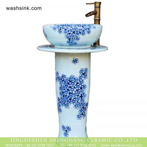 XHTC-L-3007      Jingdezhen bathroom sanitary ware blue and white floral porcelain pedestal basin set