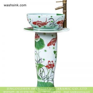 XHTC-L-3019      Jingdezhen wholesale supplier hand paint red carp and lotus pattern porcelain column wash basin bowl