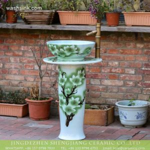XHTC-L-3023     Jingdezhen produce high quality hand carved floral porcelain outdoor garden wash sink with pedestal